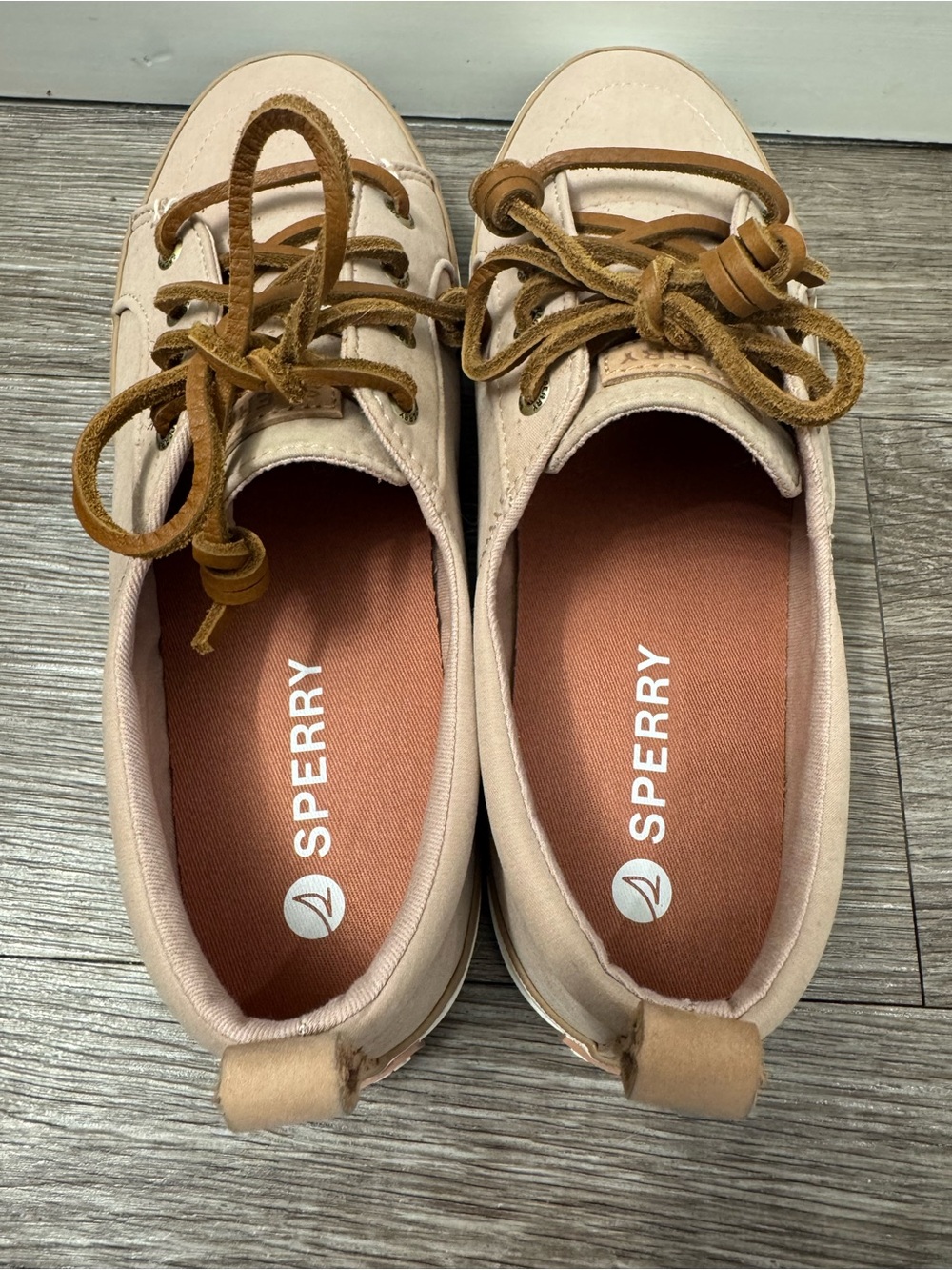Sperry Women's Pink Canvas Sneakers with Tan Laces - Picture 2 of 7